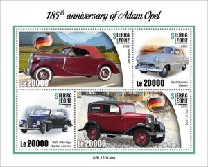 Sierra Leone - 2022 Auto Founder Adam Opel - 4 Stamp Sheet - SRL220130a