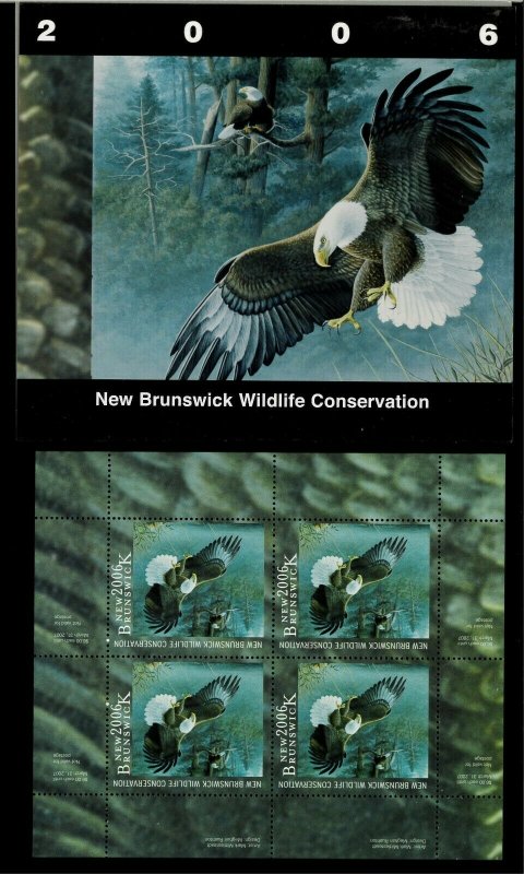 NEW BRUNSWICK #13M 2006 BALD EAGLE CONSERVATION STAMP MINI SHEET OF 4 IN FOLDER