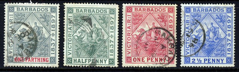 BARBADOS 1897 Queen Victoria Diamond Jubilee Group SG 116 to SG 119 VFU