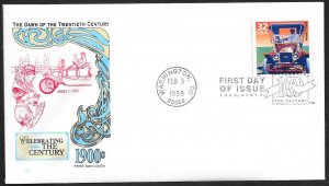 UNITED STATES FDCs (15) 32¢ Celebrate The Century 1900s Full Set 1998 Farnam