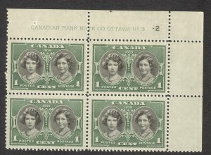 CANADA SC# 246 F-VF LH 1939 P#3 Block of 4 UR