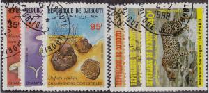 DJIBOUTI CTO Scott # 625-630 Mushrooms & Animals - remnants, 5fr thin (6 Stamps)