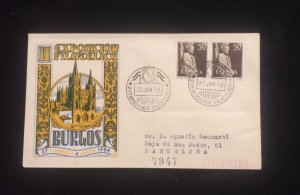 C) 1954. SPAIN. FDC. CHURCH OF BURGOS. DOUBLE STAMP OF SANTO COMPOS. XF
