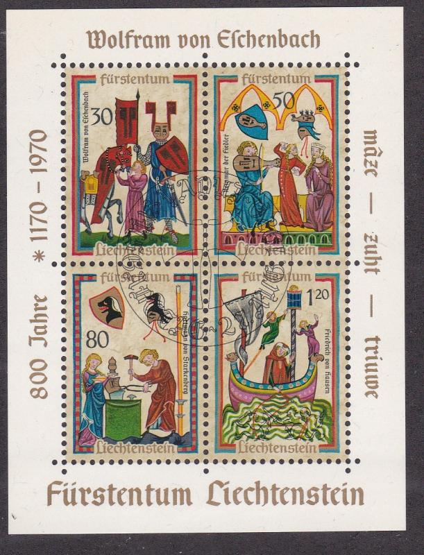 Liechtenstein # 471, Minnesingers, Souvenir Sheet, Used, 1/2 CAt.