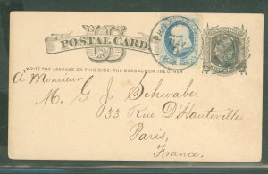 US  1c stamp added to 1c postal card, postmarked Philadelphia and addressed to Paris. Request B4  The Philadelphia book purchasi