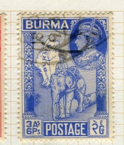 BURMA; 1946 early GVI Victory issue fine used 3a. 6p. value