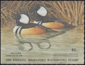 1981 Indiana State Duck Stamp Mint Never Hinged VF