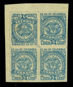 COLOMBIA 1864 - Cundinamarca - Coat of Armps  5c Tete-Beche pair Sc# 11a mint MH