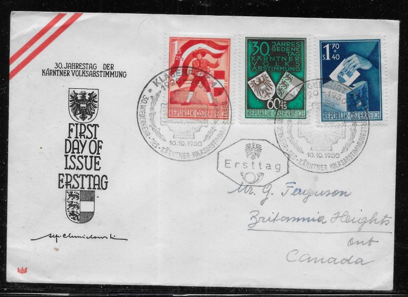 Austria B269-71 30th Carinthia Plebiscite FDC to Canada c.v. 200 Euro