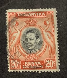 Kenya Uganda  Tanganyika 1938/54 Scott 74 used - 20c,  King George VI & Cranes