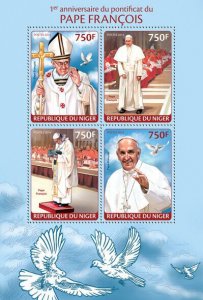 Pope Francis Stamps Niger 2014 MNH 1st Anniversary Religion Christianity 4v M/S