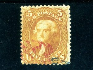 USAstamps Used FVF US Serie of 1861 Civil War Issue Jefferson Scott 67 Red Blue