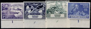 FALKLAND ISLANDS GVI SG168-171, 1949 UPU set, NH MINT. PLATE 1 MARGINALS