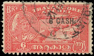 TRAVANCORE (INDIAN STATE) Sc 47 USED-1939 -8 ca on 6 ca - Aruvikara Falls