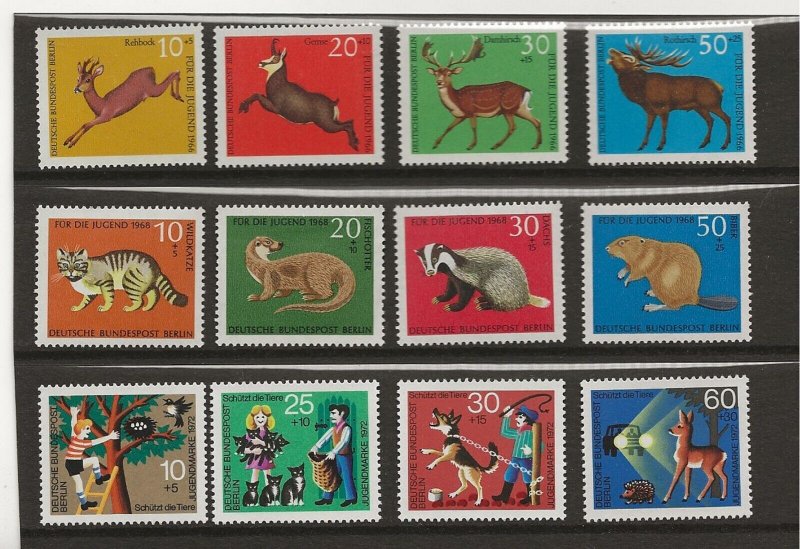 Germany Berlin 1966, 68, 72 Youth Animals 3 sets of 4 sg.B285-8, 310-13, 4   MNH