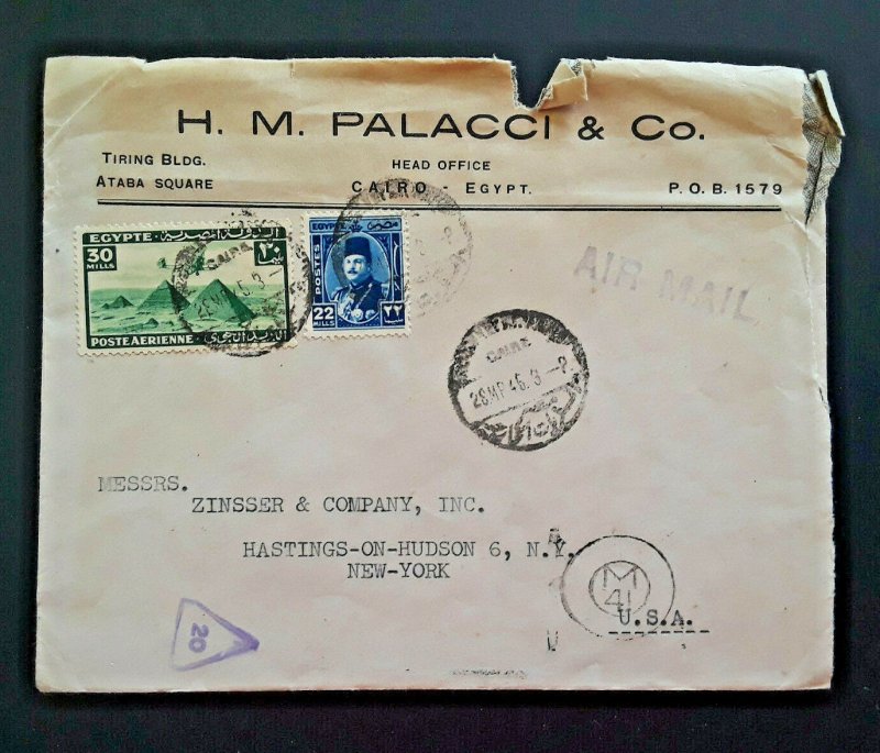 1946 Cairo Egypt To Hastings On Hudson New York Airmail Cover