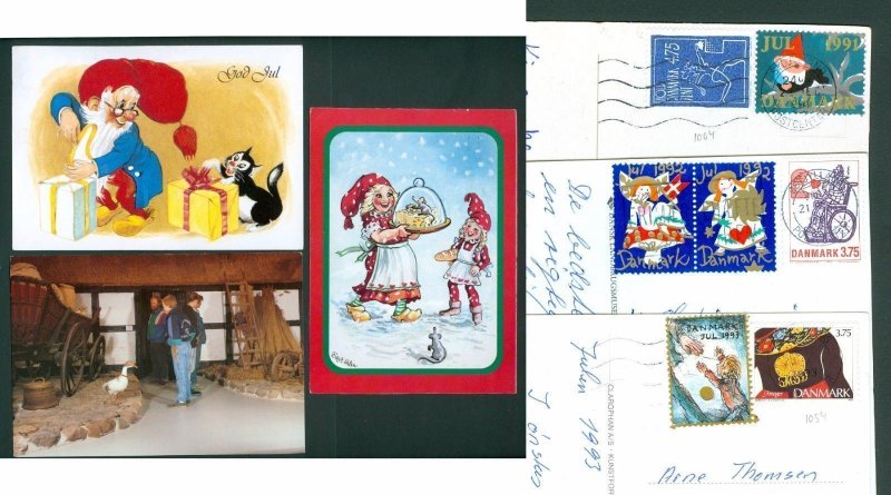 Denmark. 3 Christmas Card With Seal/Stamps 1991-1992-1993. Santa,Mice,Cat,Geese.