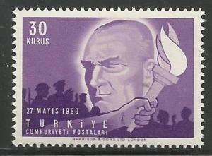 TURKEY 1503, MNH STAMP, ATATURK AND HAND HOLDING TORCH