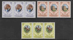 GRENADA #1051-1053 1981 ROYAL WEDDING CHANGED COLORS MINT VF NH O.G cc