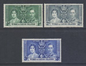 Turks Caicos Scott 75/77 - SG191/193, 1937 Coronation Set MH*