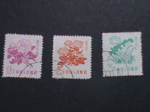 ​CHINA-1958-SC#389-91-R10 PEONEY-LOTUS & CHRYSANTHEMUM FLOWERS- USED VERY FINE
