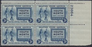 963 Youth Month Plate Block MNH