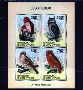 IVORY COAST #1208 2014 OWLS MINT VF NH O.G M/S4