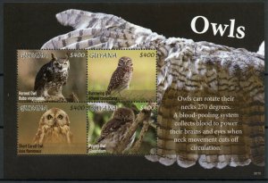 Owls Birds on Stamps Guyana 2020 MNH Horned Pygmy Burrowing Owl 4v M/S