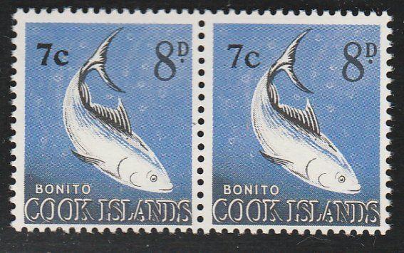 COOK ISLANDS 1967 7c on 8d pair variety : Thick and thin 7c................65893