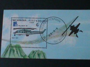 ​NICARAGUA-1988- WORLD STAMPS SHOW-FINDLAND'88 CTO S/S -VF FANCY CANCEL