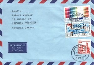 1990 WEST GERMANY COMBINATION AIRMAIL COVER TO CANADA TRIPLE FRANKING CDS