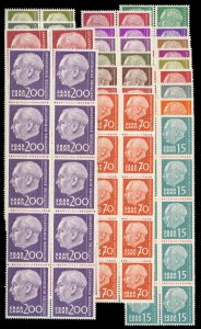 Saar #263-282 Cat$232, 1957 Heuss, complete set in blocks of ten, never hinge...