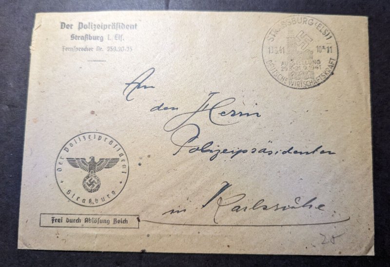 1941 Censored Germany Cover Strassburg to Karlsruhe