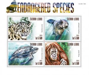 SIERRA LEONE 2015 SHEET ENDANGERED SPECIES SEALS MONKEYS TURTLES srl15306a