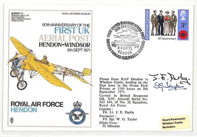 BK94 1971 GB First UK Ariel Post RAF Hendon Airmail Cover {samwells}PTS