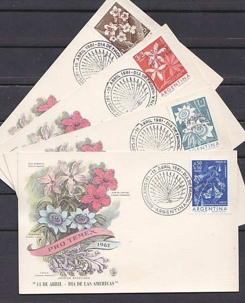 Argentina, Scott cat. B31-B34. Flowers on 4 First day cards. ^