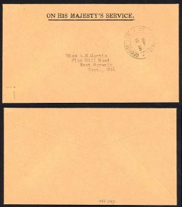 Cayman Islands 1951 stampless OHMS cover to USA GEORGETOWN MY 21 1951 pmk