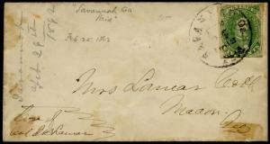 CSA #1 VF TIED BY SAVANNAH, GA PAID CDS FEB 25,1862 CV $250.00 BQ3716A