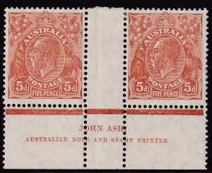 Sc# 120 1932 Australia 5 pence KGV MNH / MVVLH imprint gutter pair CV $57.50