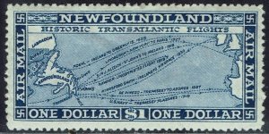 NEWFOUNDLAND 1931 AIRMAIL $1 WMK ARMS