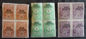 WWI AUSTRIA - MONTENEGRO -REVENUE STAMPS (MNH) - 3 BLOCKS OF 4 R! yugoslavia J1