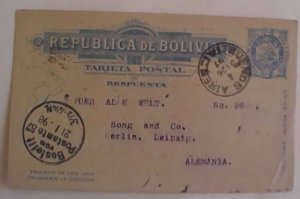 BOLIVIA POSTAL CARD SUCRE 1898 B/S BUENOS AIRES, GERMANY