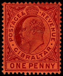 GIBRALTAR SG57, 1d dull purple/red, M MINT. Cat £27. MULT CA