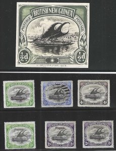 Papua, 1/2p Hesshaimer Essay, Scott #1, 5, 13, 19, 21 mint hinged, and #4 used