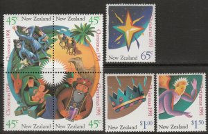 New Zealand 1991 Christmas Mint Set (7) MUH