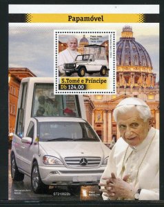 SAO TOME 2021 POPE MOBILE JOHN PAUL II BENEDICT XVI  S/SHEET  MINT NEVER HINGED