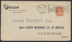 1896 Montreal Imperial Flag Cancel 'B' Type 1-3 On Queen Insurance Cover