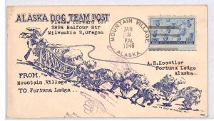 USA POLAR Cover ALASKA DOG TEAM POST Mountain Village 1946 Fortuna Ledge XU287