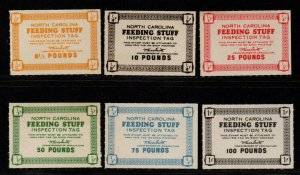 North Carolina State Revenue Stamp Sc#FE103-FE108 M/LH/VF complete set