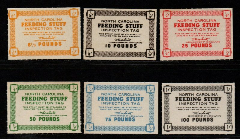 North Carolina State Revenue Stamp Sc#FE103-FE108 M/LH/VF complete set